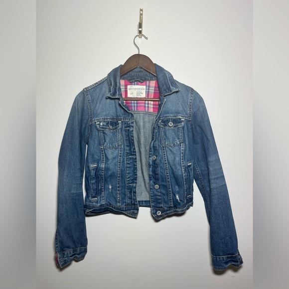 AEROPOSTALE Vintage Jean Denim Jacket Pink Plaid Y2K | Small - Picture 1 of 11